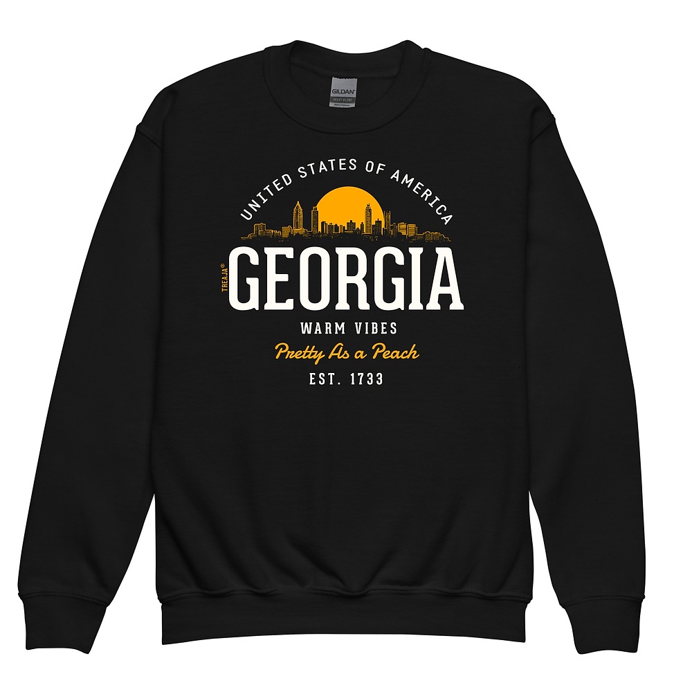 Youth crewneck sweatshirt displaying vintage-inspired Georgia state design in retro styling with classic typography