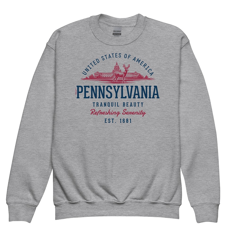 Pennsylvania youth crewneck sweatshirt with vintage-style retro design in soft fleece blend
