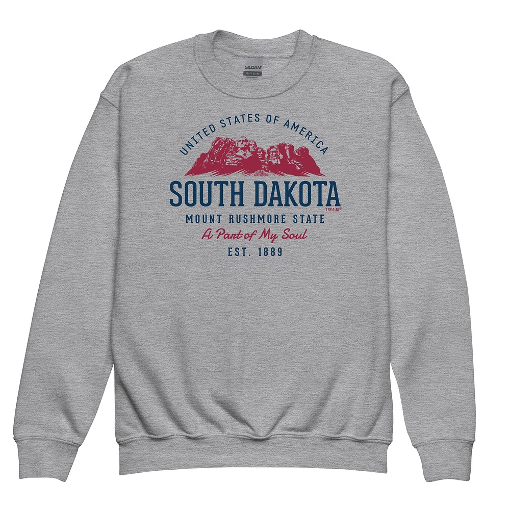 Youth crewneck sweatshirt featuring vintage-inspired South Dakota State retro design in classic colors