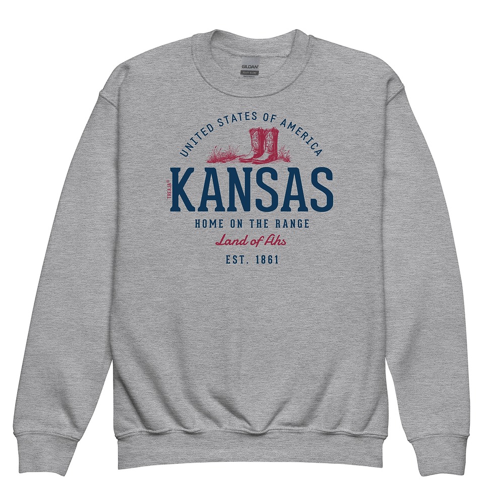 Youth crewneck sweatshirt displaying Kansas State retro typography design in vintage-inspired styling
