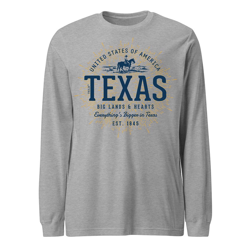 Vintage-inspired Texas long sleeve shirt with retro state design in classic colors