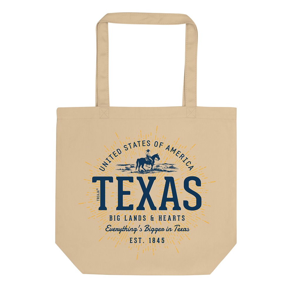 Vintage-style Texas organic cotton tote bag with retro design featuring classic Lone Star State artwork