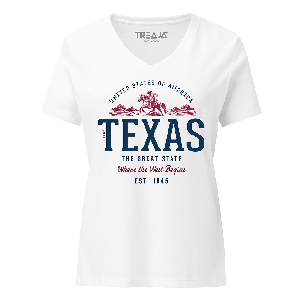 Retro Texas State design on women's fitted v-neck shirt with vintage-inspired typography and classic styling