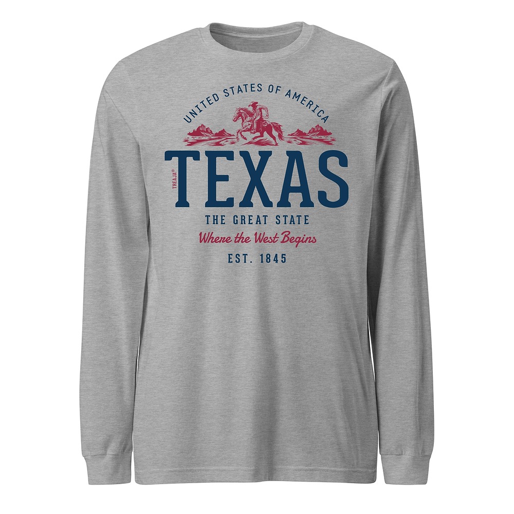 Retro-style Texas State long sleeve shirt with vintage-inspired graphics showcasing Lone Star State design elements