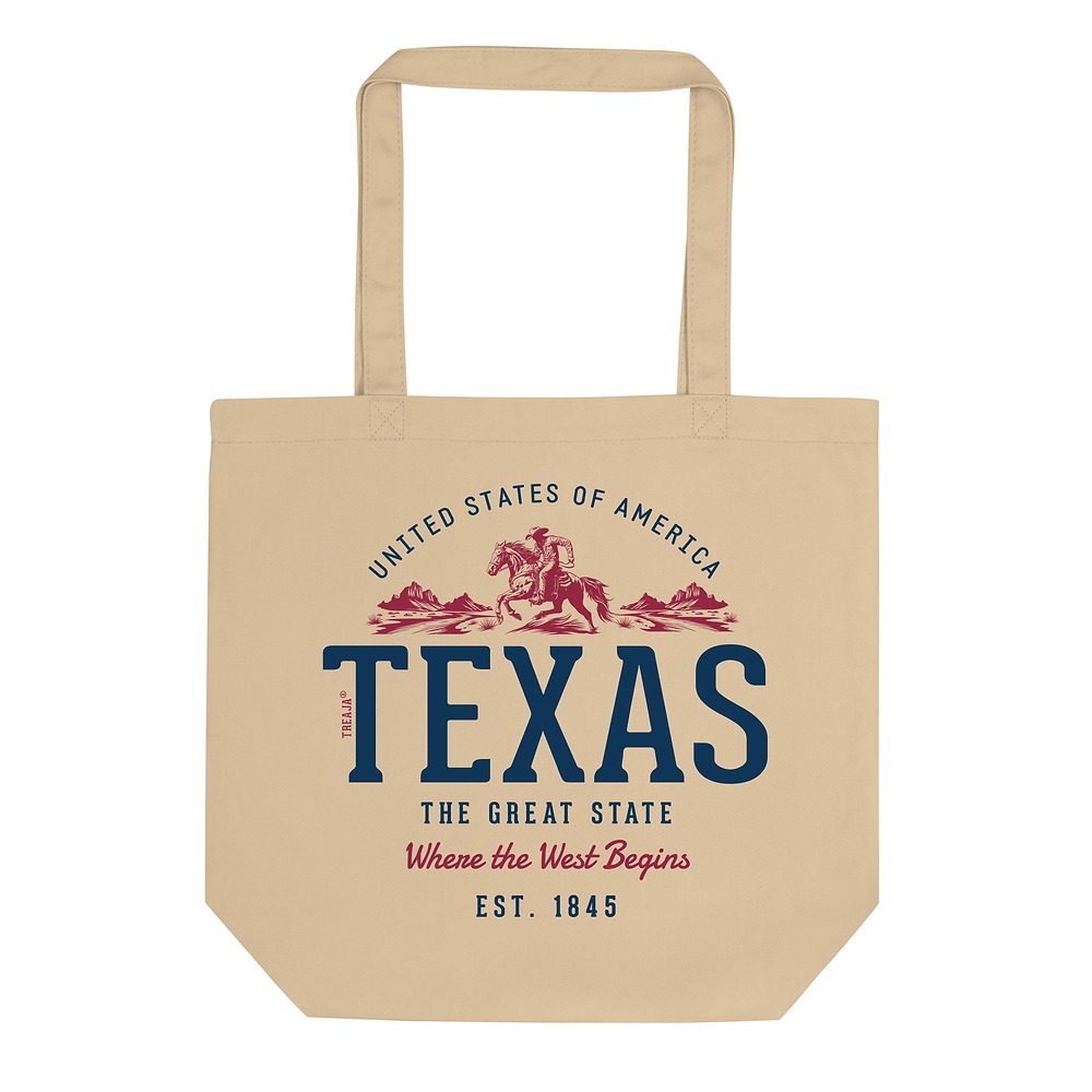 Organic cotton tote bag featuring retro Texas state design with vintage-inspired graphics
