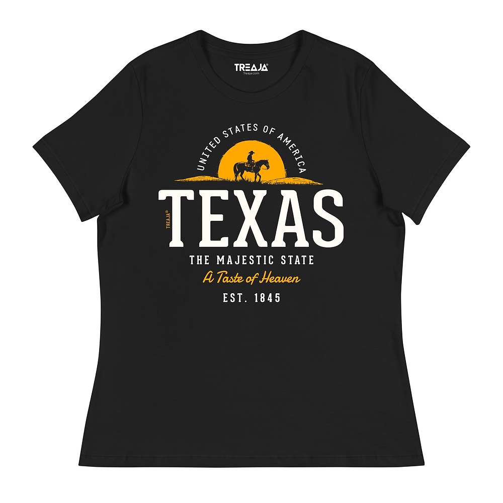 Vintage-inspired Texas retro typography displayed on soft cotton women's relaxed fit t-shirt in classic styling