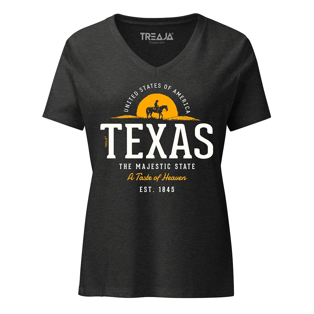 Retro State of Texas design on fitted women's v-neck t-shirt with vintage-inspired graphics and typography