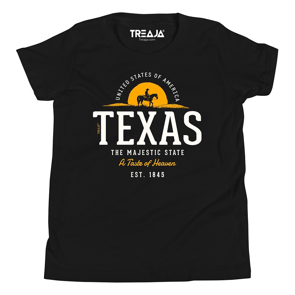 Youth unisex t-shirt featuring vintage-inspired Texas state outline with retro typography and classic styling