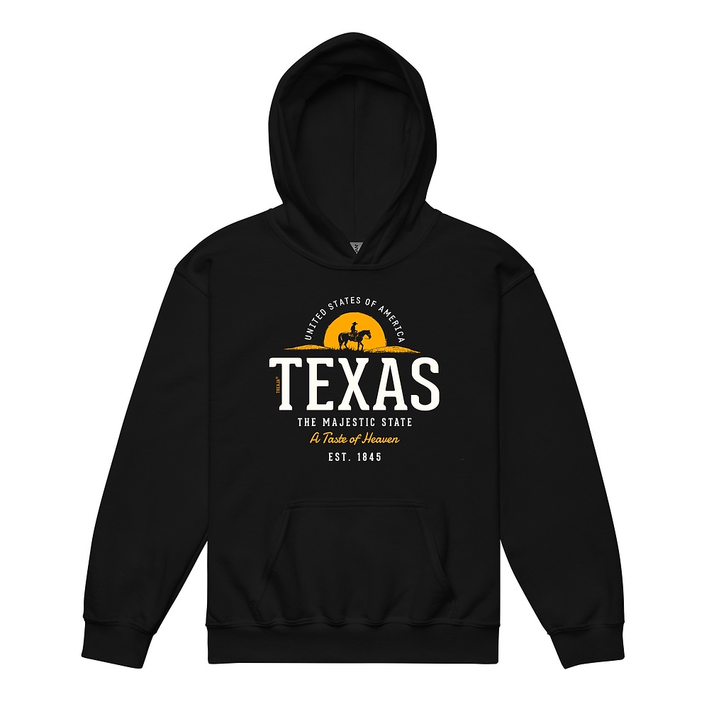 Youth pullover hoodie featuring retro State of Texas design with vintage-inspired graphics