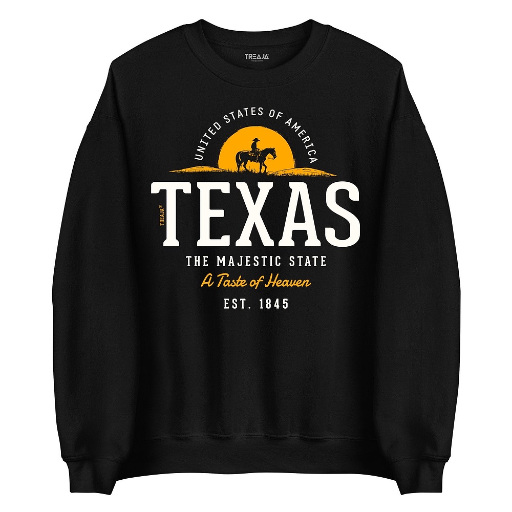 Vintage-style Texas crew neck sweatshirt featuring retro State of Texas graphic design on comfortable fleece fabric