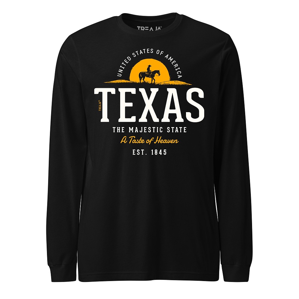 Retro Texas state design on soft cotton long sleeve shirt with ribbed cuffs in vintage-inspired style