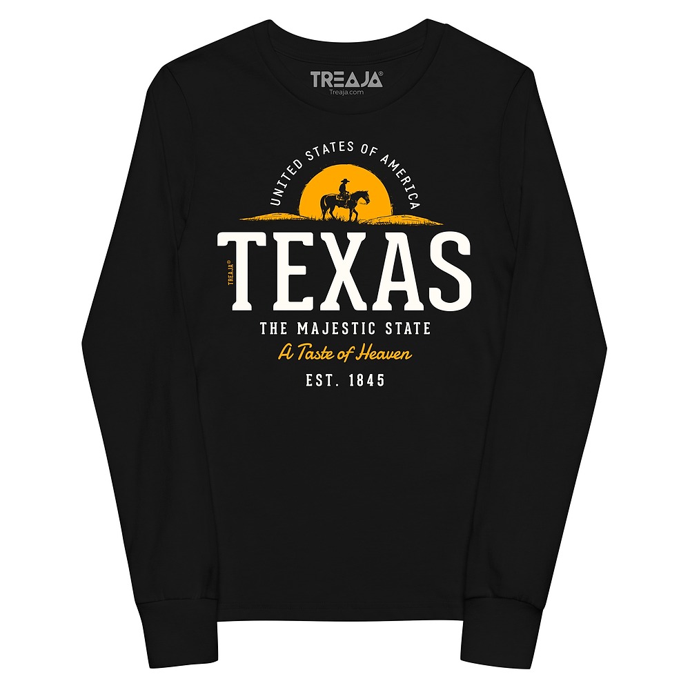 Youth long sleeve shirt featuring retro Texas state design with vintage-inspired graphics and colors