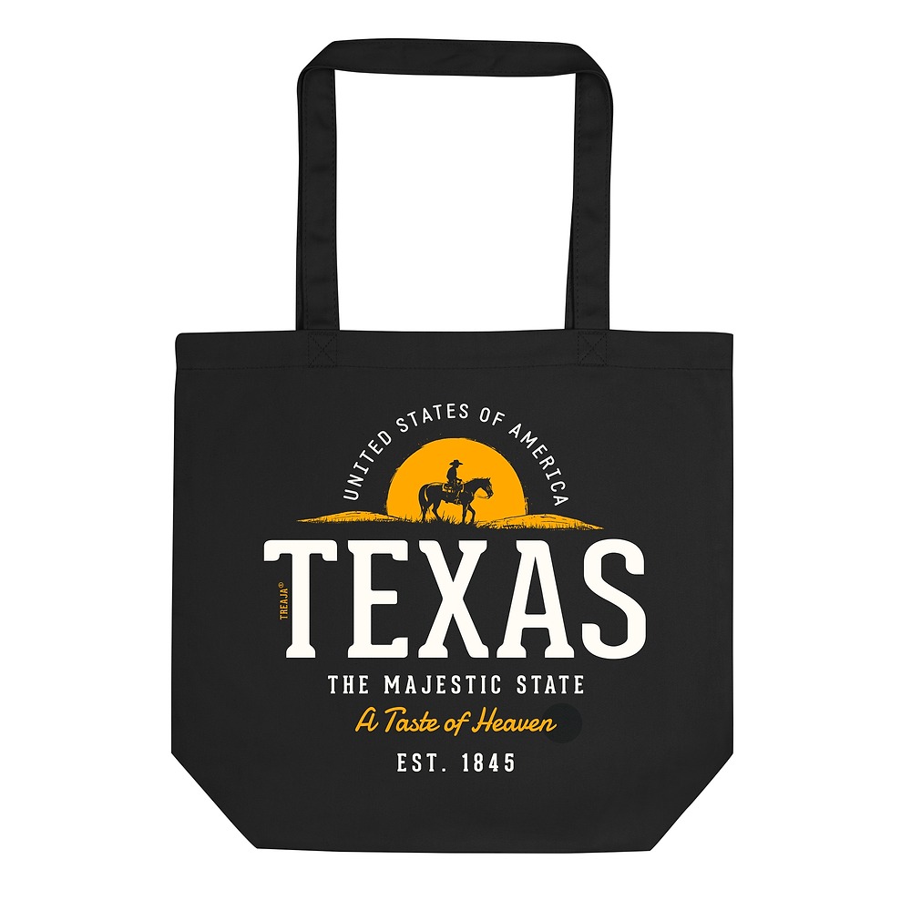 Organic cotton tote bag displaying vintage-inspired retro Texas state design with classic southwestern styling