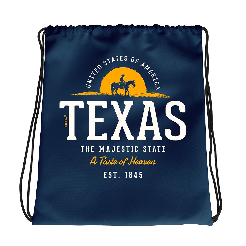Retro Texas drawstring bag with vintage-style Lone Star State graphics in classic color scheme