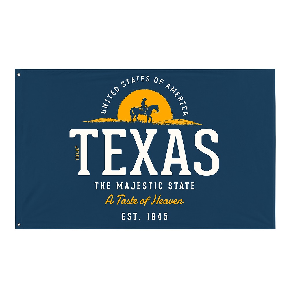 Vintage-style Texas flag with retro design featuring classic Lone Star State elements in vibrant colors