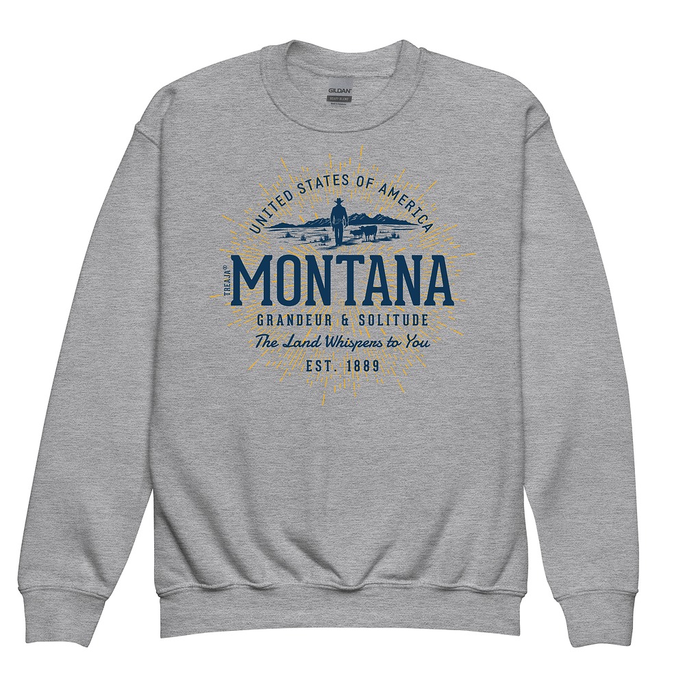Youth crewneck sweatshirt with retro Montana state design in vintage-inspired styling
