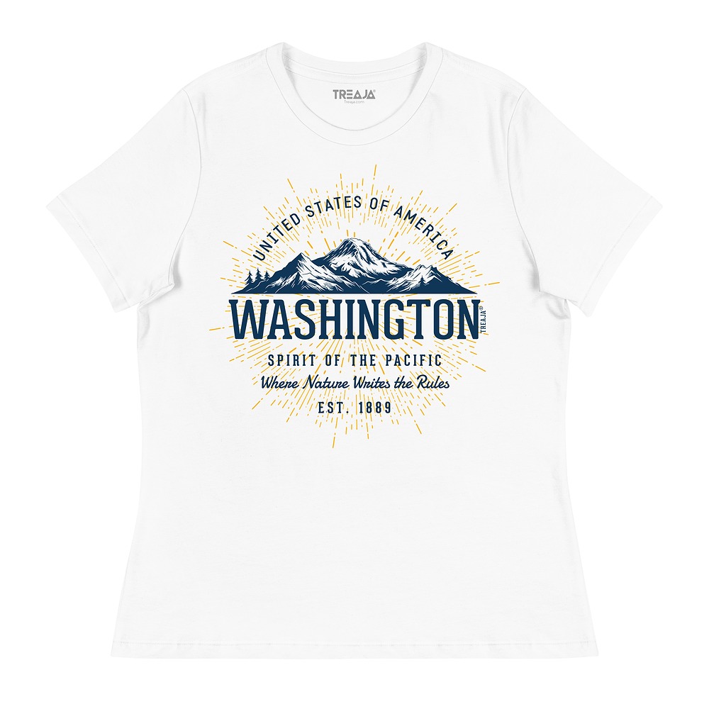 Women wearing relaxed fit cotton t-shirt featuring vintage-inspired retro Washington state design in comfortable casual style