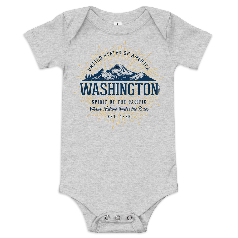Soft cotton infant bodysuit featuring vintage-style Washington state graphic design in retro colors