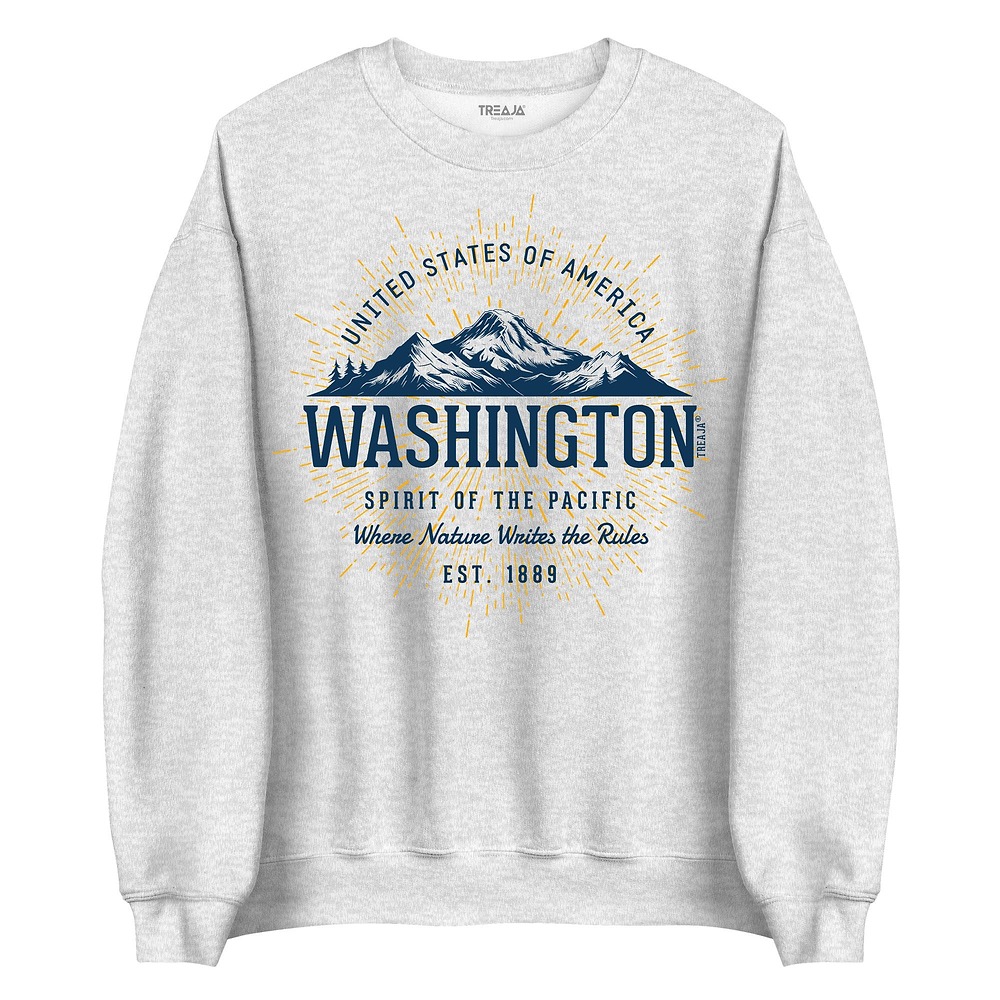 Vintage-style Washington crew neck sweatshirt featuring retro Pacific Northwest artwork in classic comfortable fit