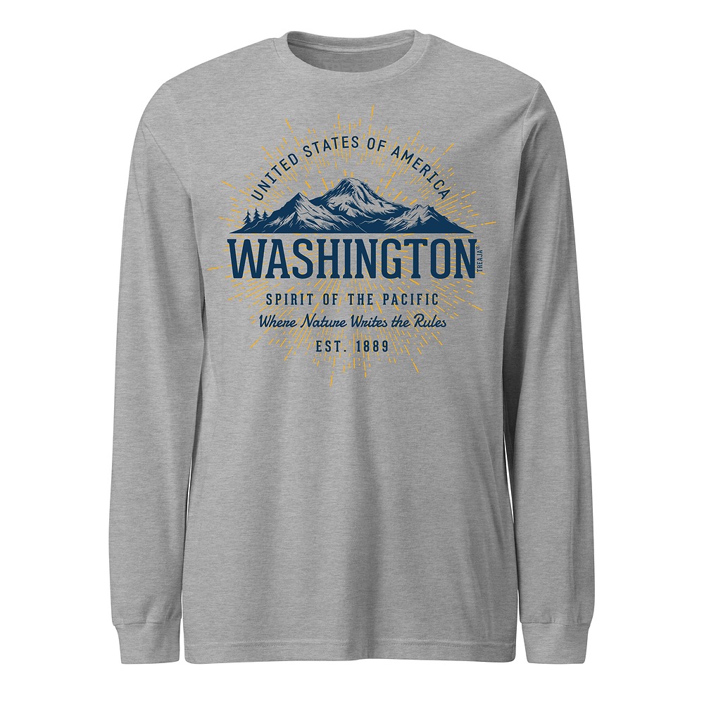 Vintage-style Washington state retro design on soft cotton long sleeve shirt with ribbed cuffs