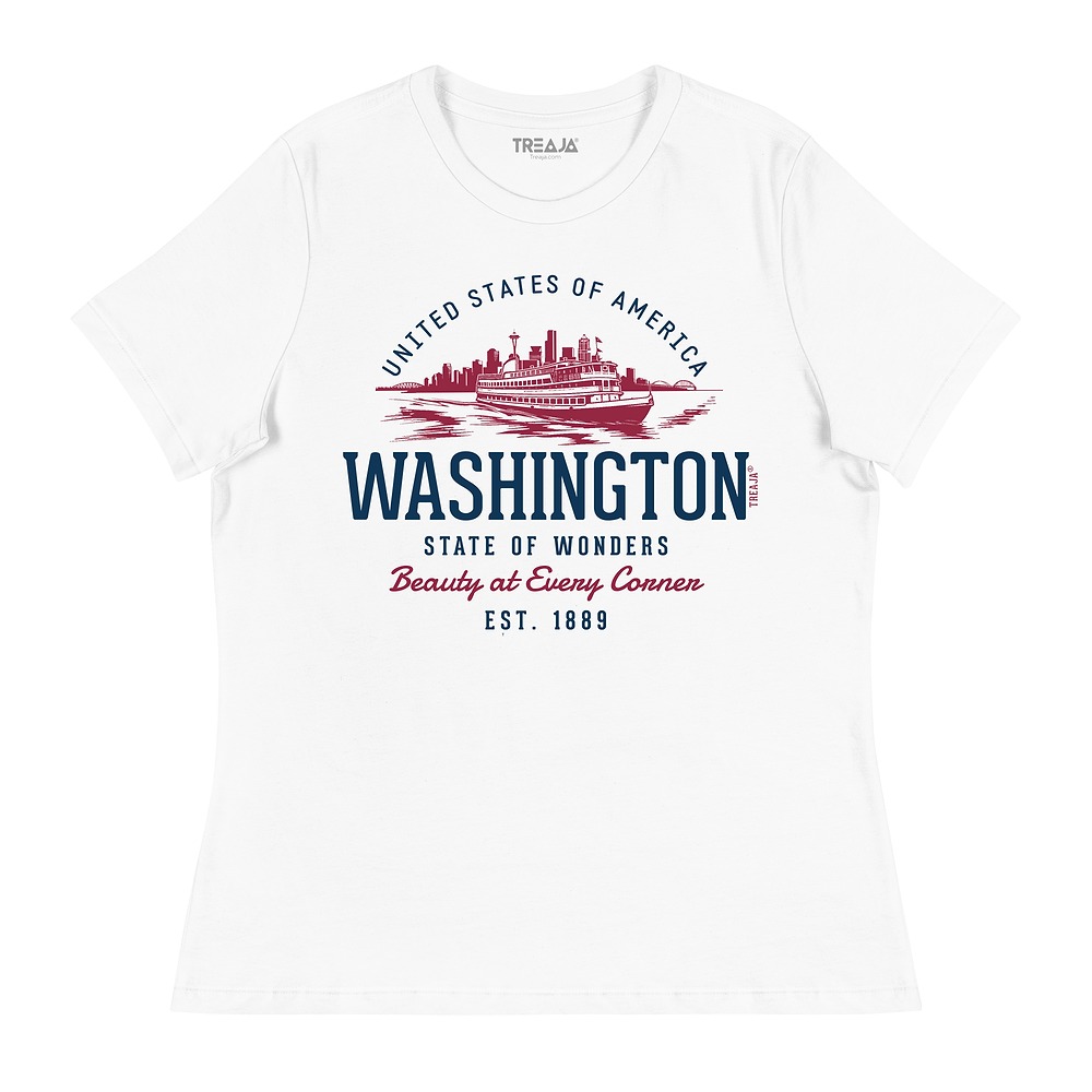 Vintage-inspired Washington state retro design on relaxed fit women's cotton t-shirt in natural Pacific Northwest colors