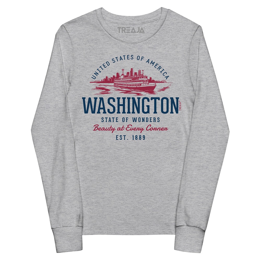 Retro Washington state youth long sleeve shirt with vintage-inspired Pacific Northwest design artwork