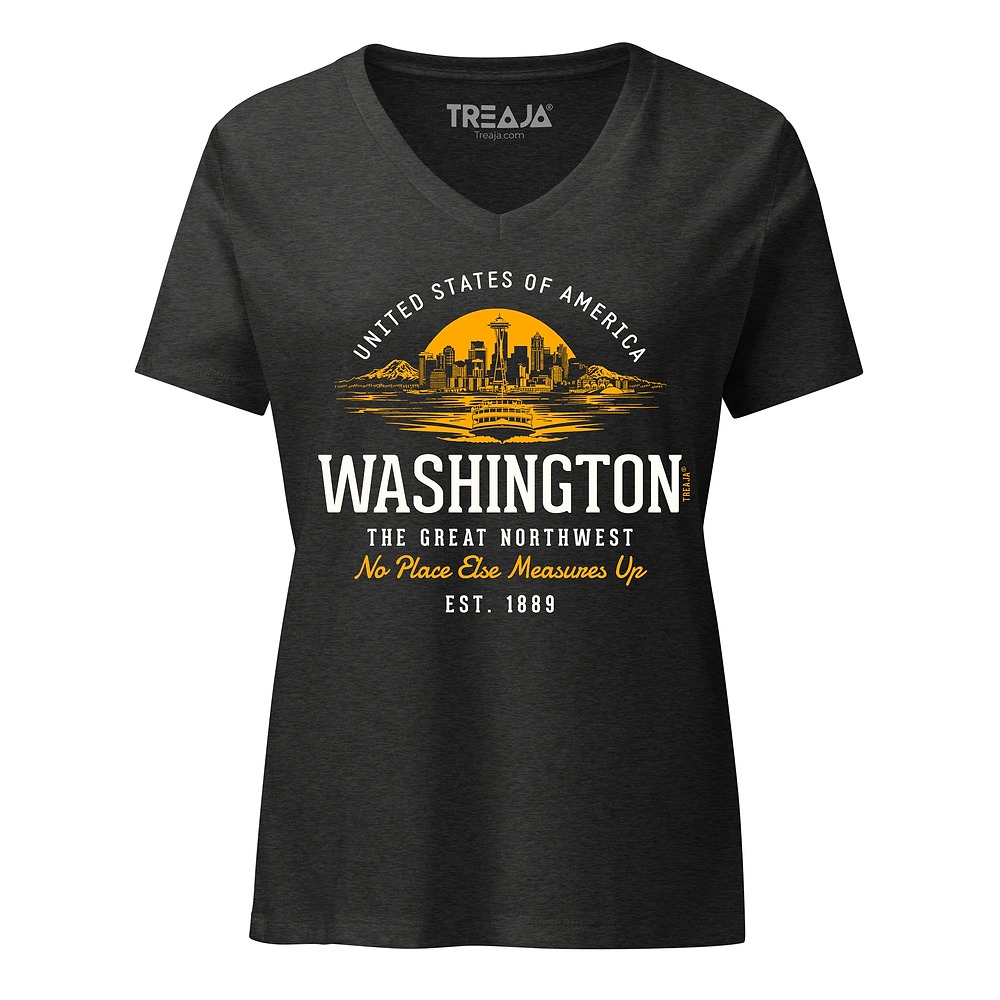 Retro Washington State women's v-neck tee featuring vintage-inspired Pacific Northwest design elements