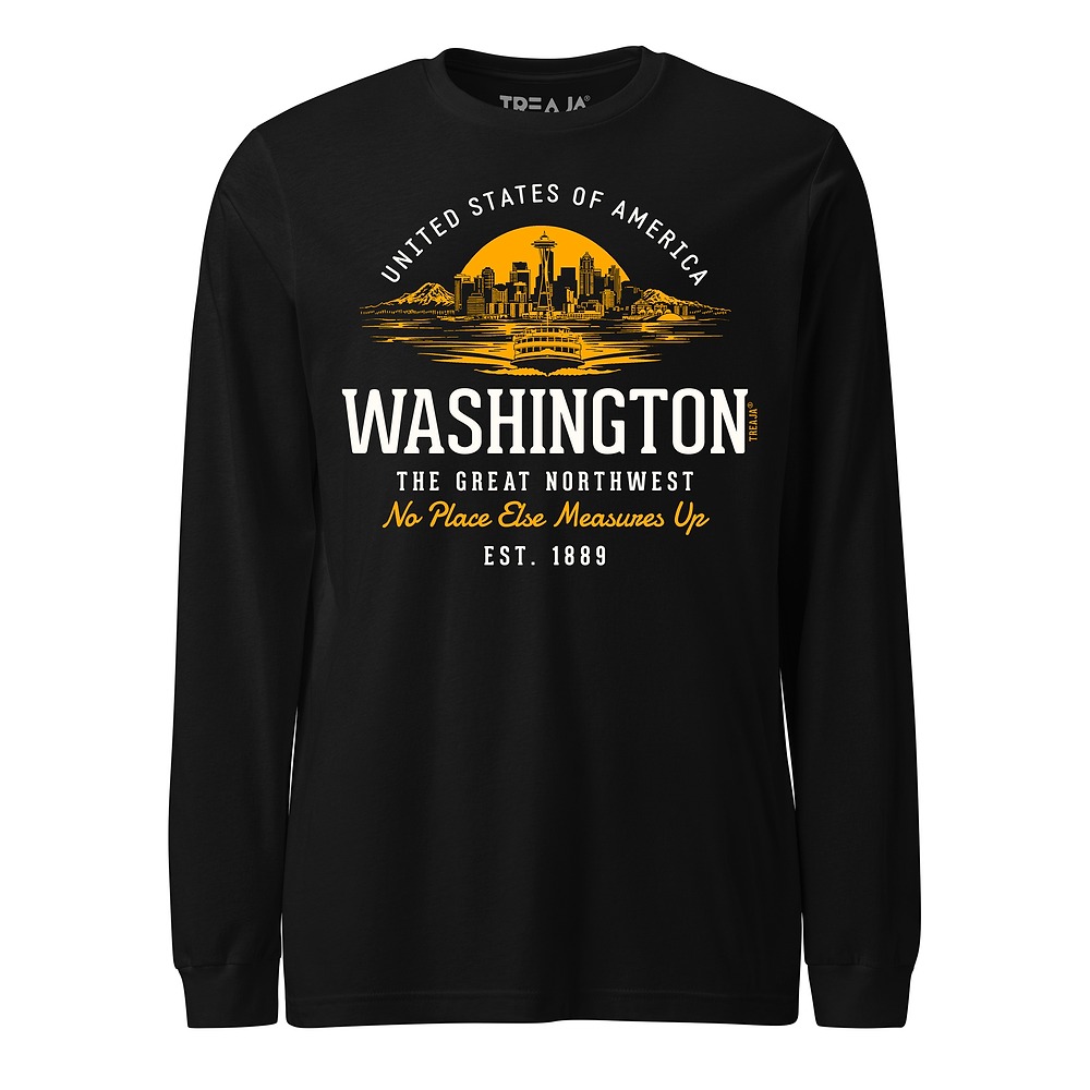 Vintage-inspired Washington State retro design on soft cotton long sleeve shirt with ribbed cuffs