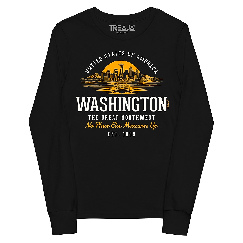 Youth long sleeve shirt featuring vintage-inspired Washington State design in retro styling