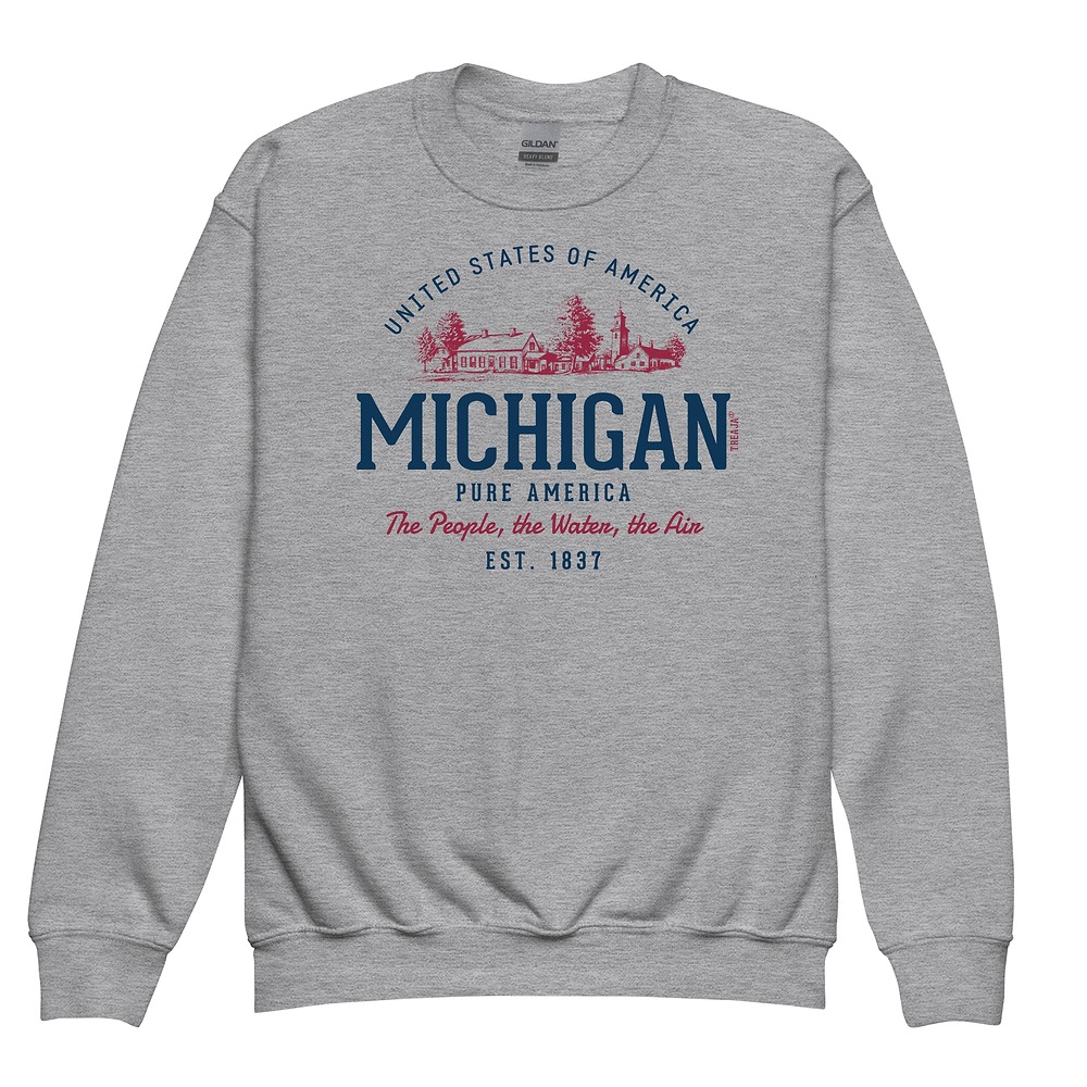 Retro Michigan State crewneck sweatshirt for youth in vintage-inspired design with state graphics