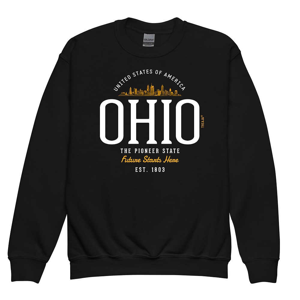 Youth crewneck sweatshirt featuring vintage-inspired Ohio state design in retro styling
