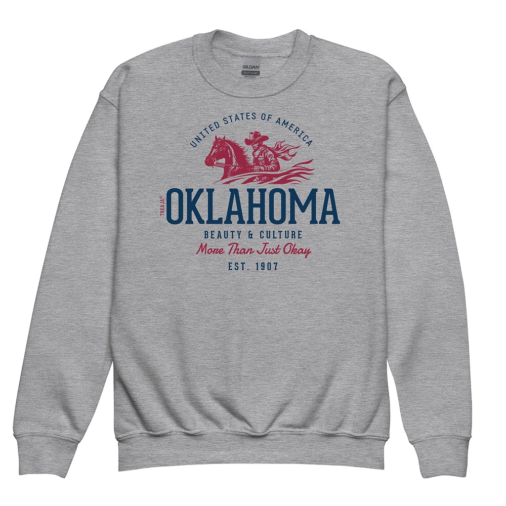Youth crewneck sweatshirt featuring vintage-inspired Oklahoma State retro design with classic styling and ribbed details