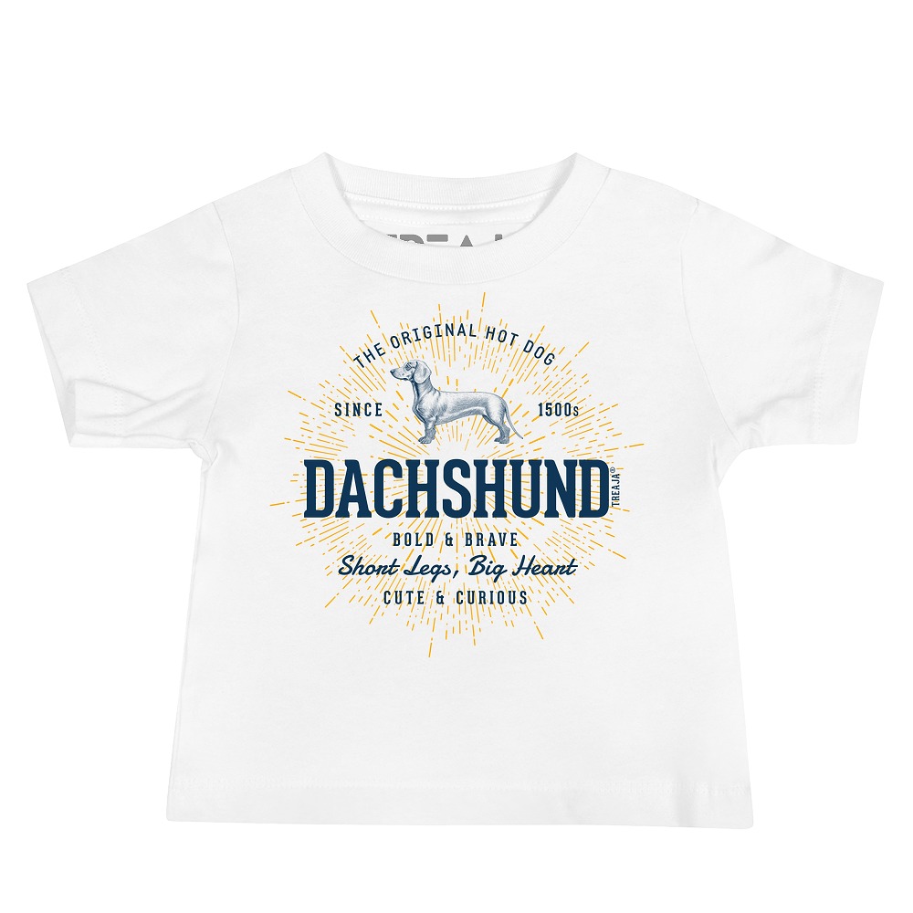 Soft cotton infant t-shirt featuring retro dachshund wiener dog illustration in vintage-inspired design