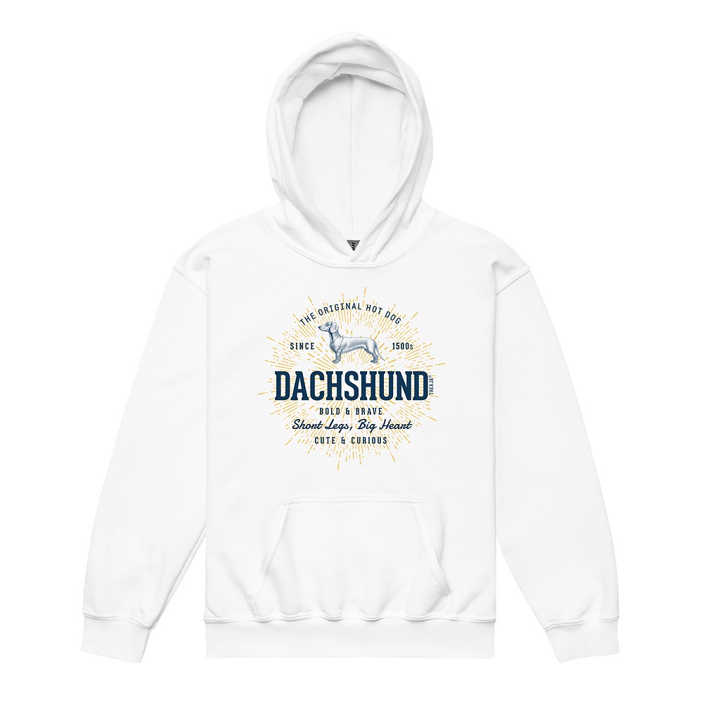 Youth pullover hoodie displaying vintage-inspired Dachshund wiener dog artwork in retro style design