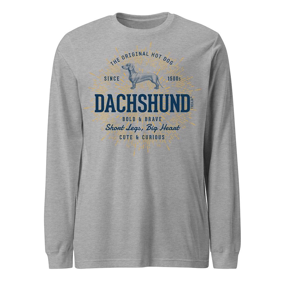 Long sleeve shirt featuring retro Dachshund wiener dog design in vintage-inspired artistic style