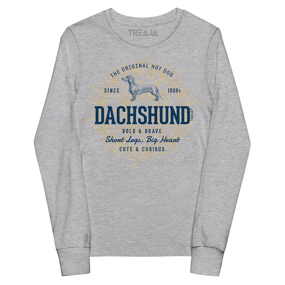 Youth long sleeve shirt featuring retro-style Dachshund wiener dog graphic design in vintage colors