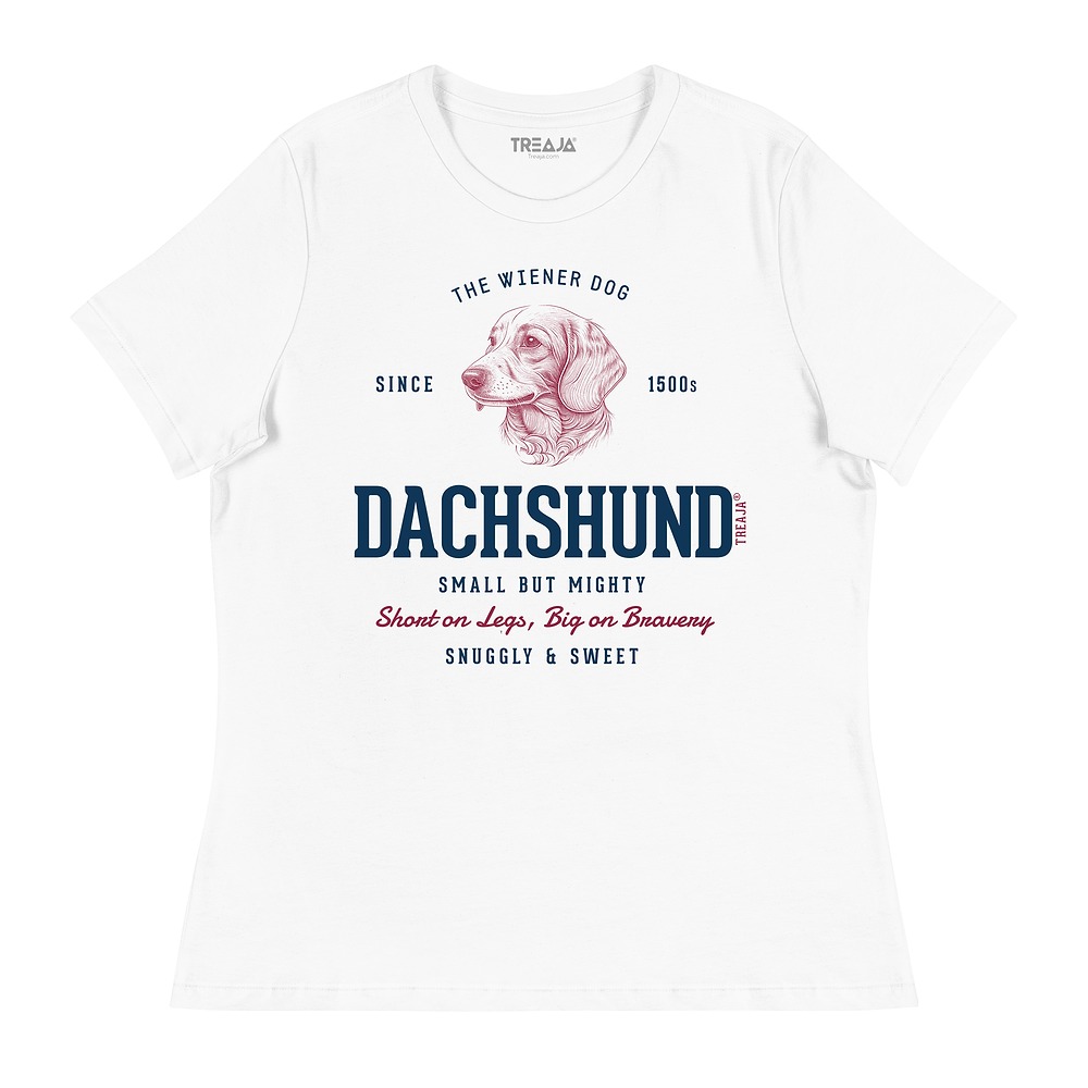 Women's relaxed fit t-shirt featuring retro Dachshund wiener dog graphic design in comfortable cotton fabric
