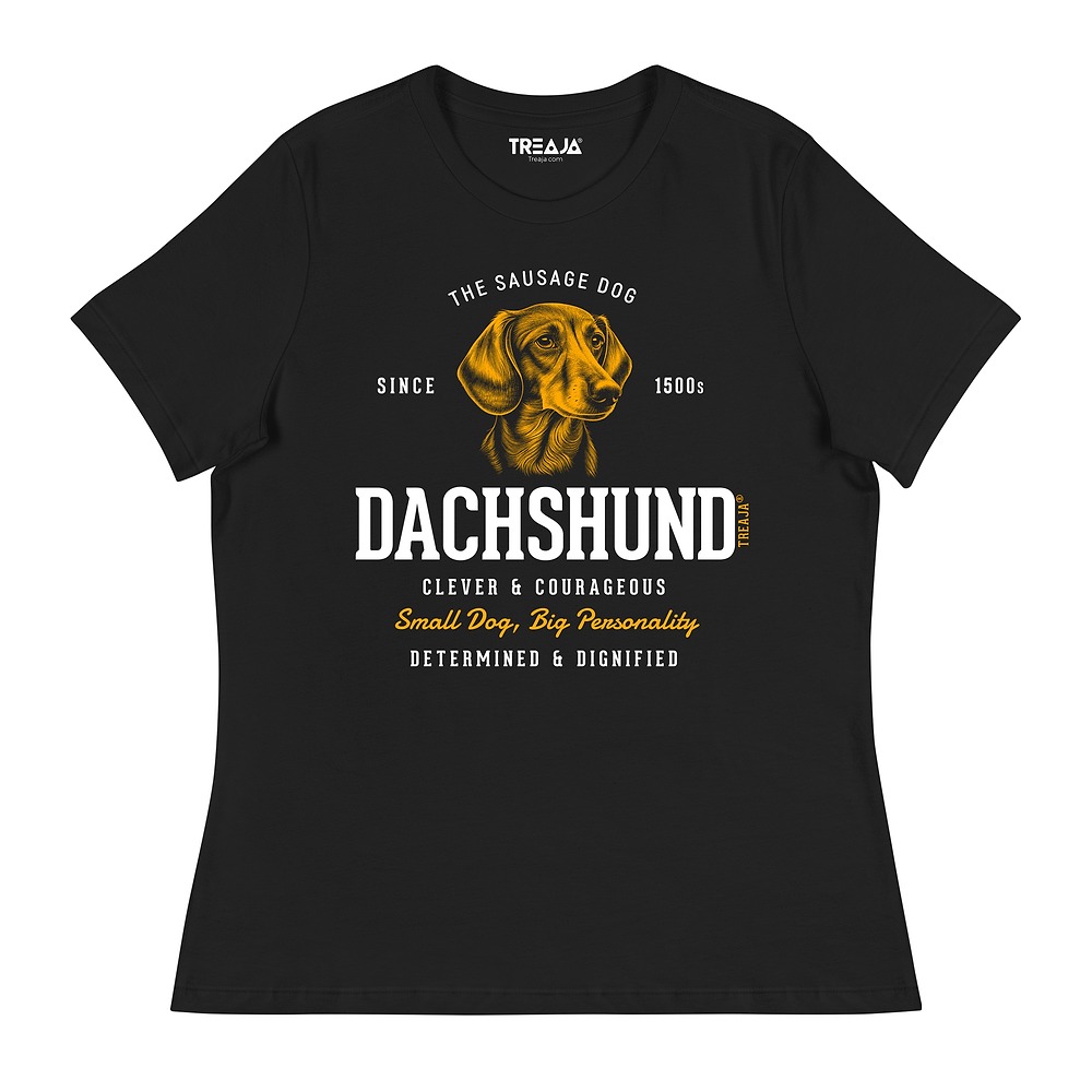Women's relaxed t-shirt featuring vintage-inspired dachshund illustration in retro design style