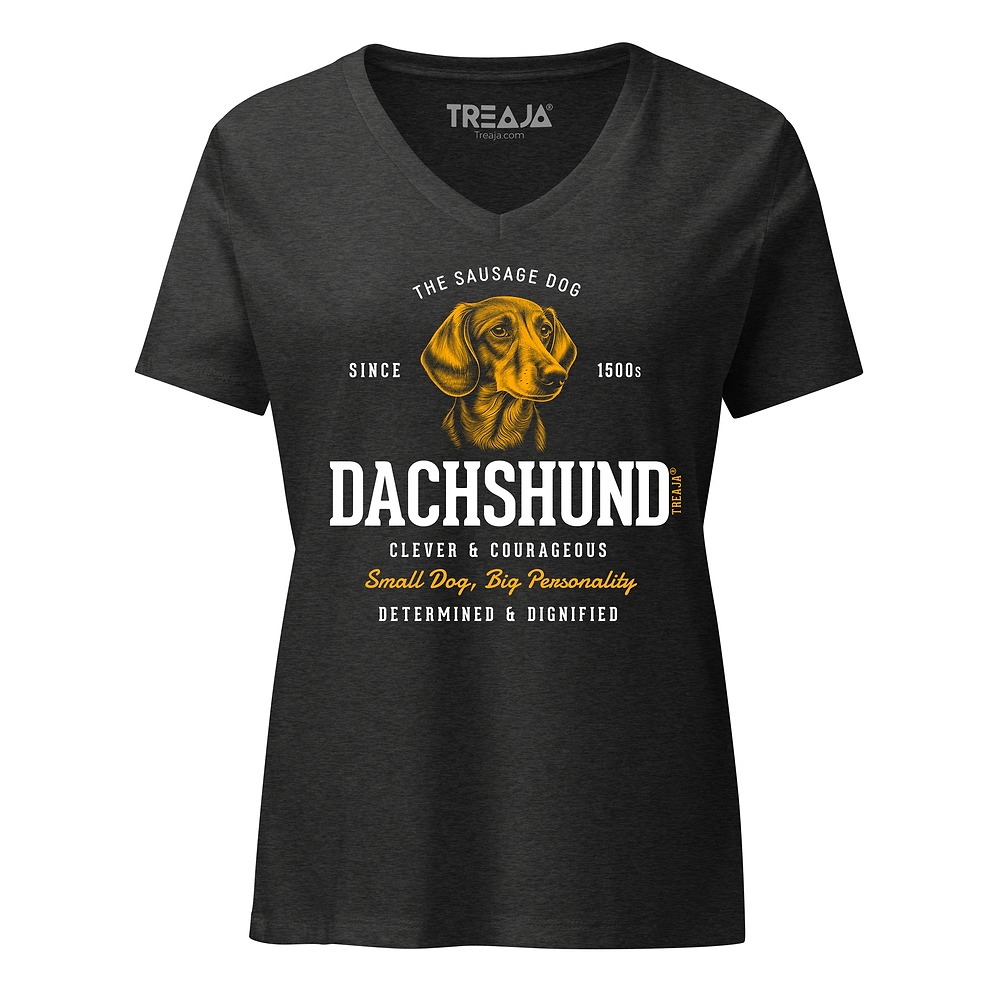 Women's v-neck t-shirt with retro dachshund wiener dog design in vintage style