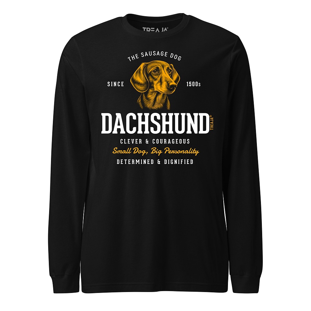 Vintage-inspired retro dachshund wiener dog artwork displayed on soft cotton long sleeve shirt with ribbed cuffs