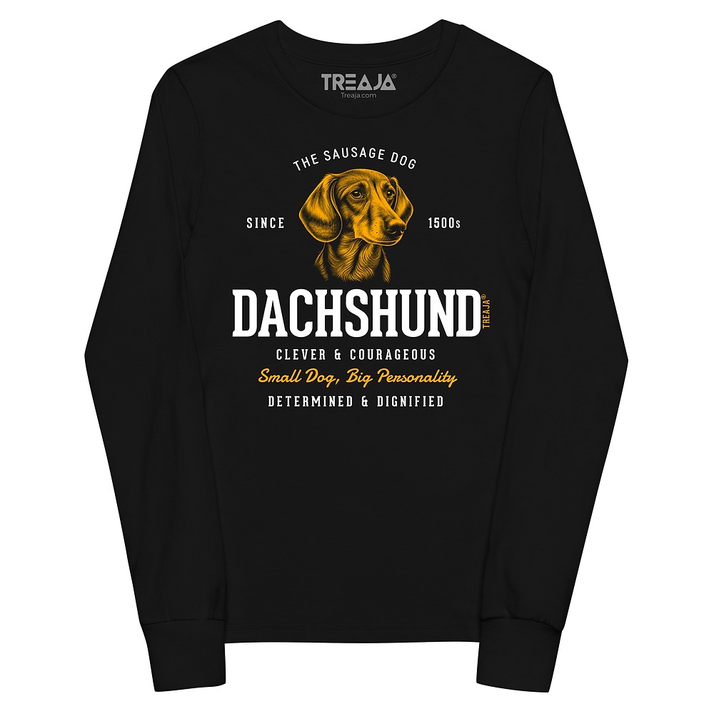 Youth long sleeve shirt displaying vintage-style Dachshund wiener dog illustration in retro design