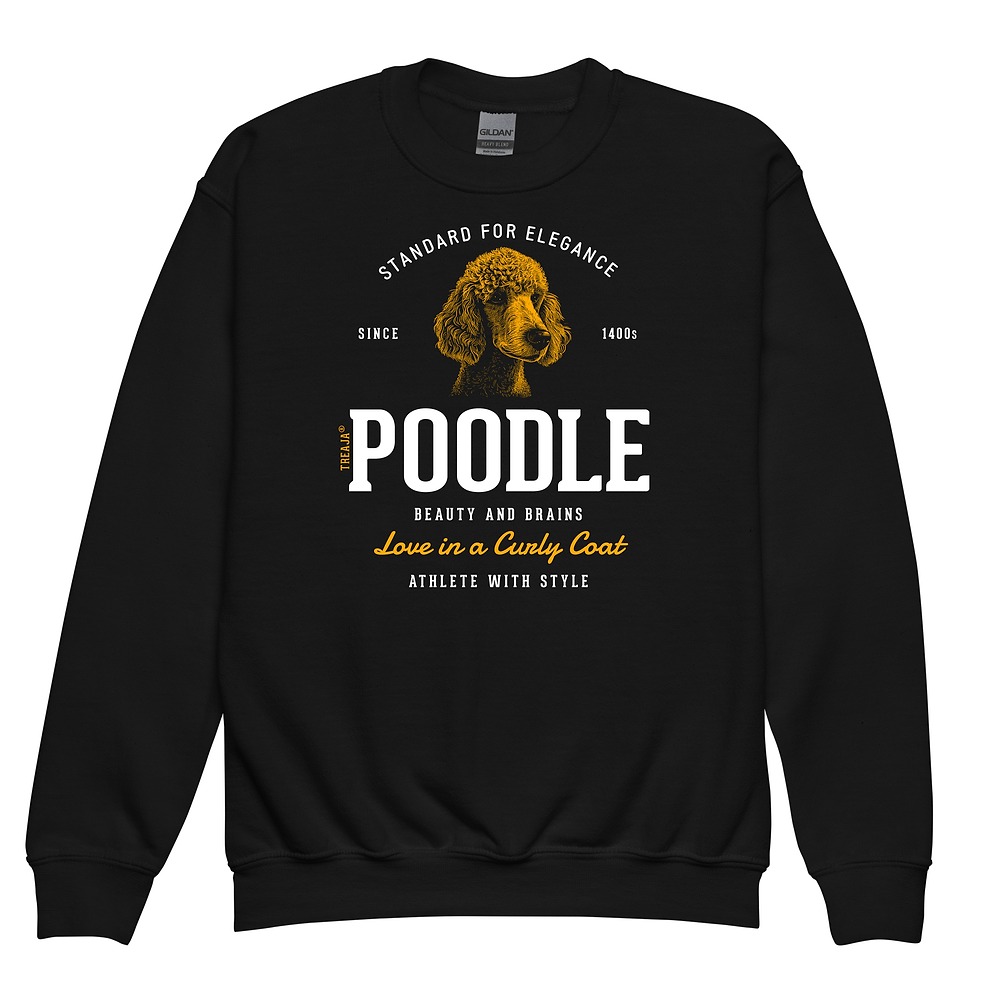 Youth crewneck sweatshirt with vintage-inspired Standard Poodle dog design in retro style