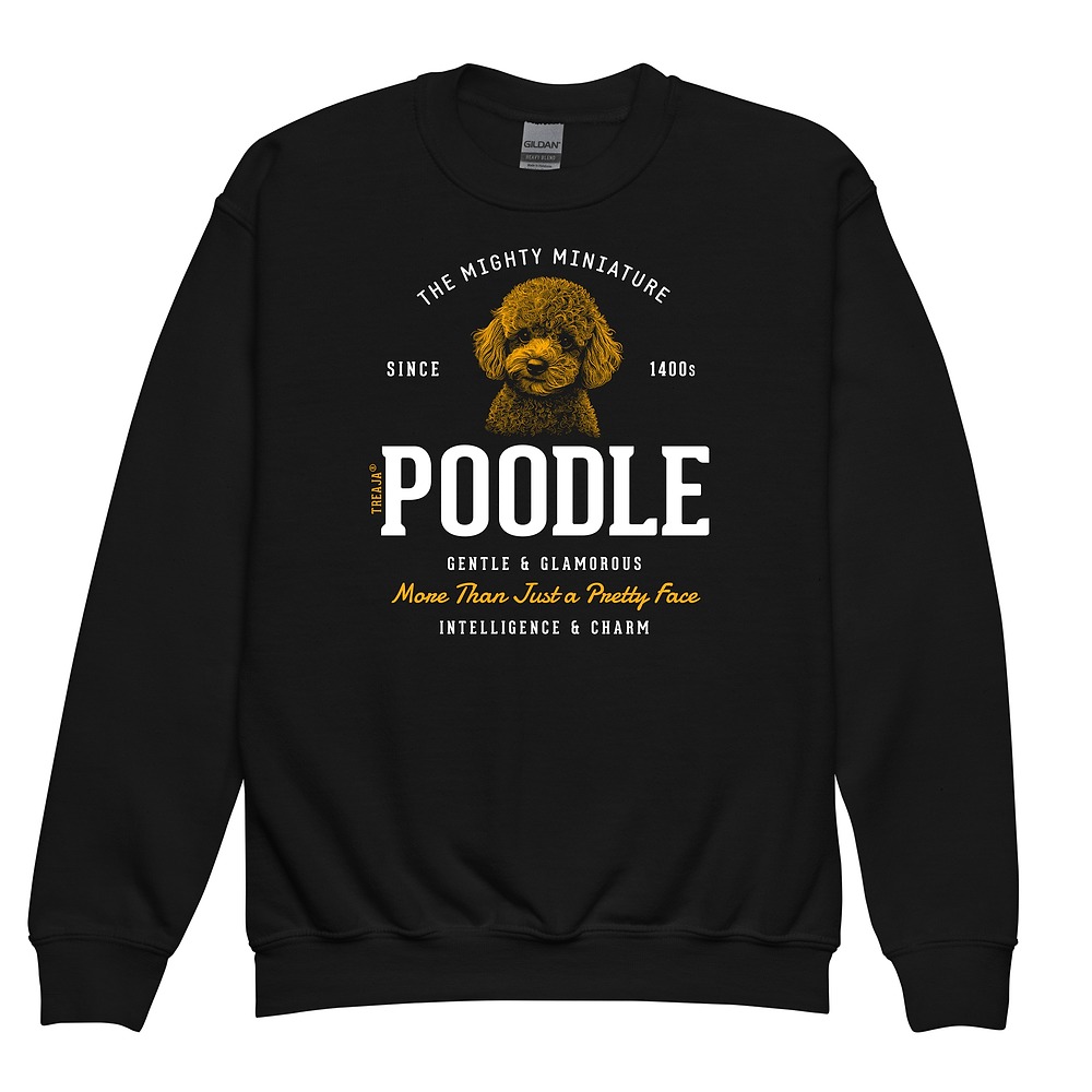 Youth sweatshirt displaying retro vintage-style Miniature Poodle dog illustration in classic colors