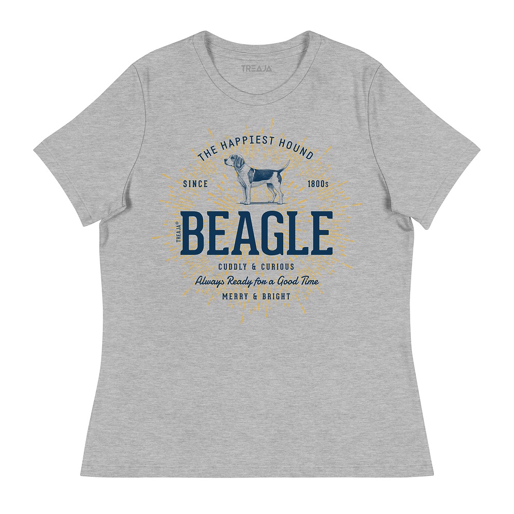 Women's relaxed fit t-shirt featuring retro-style Beagle dog illustration with vintage-inspired design elements
