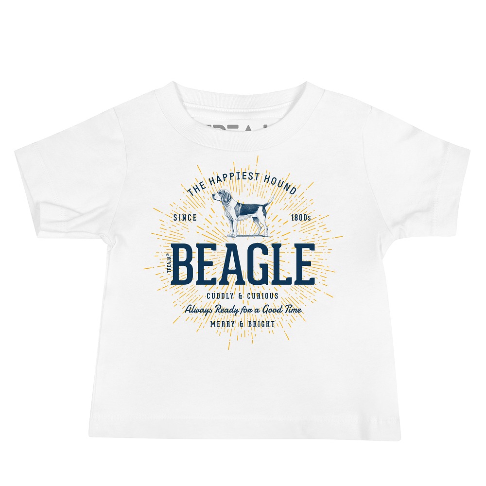 Soft cotton infant t-shirt displaying charming vintage-style Beagle dog illustration in retro colors