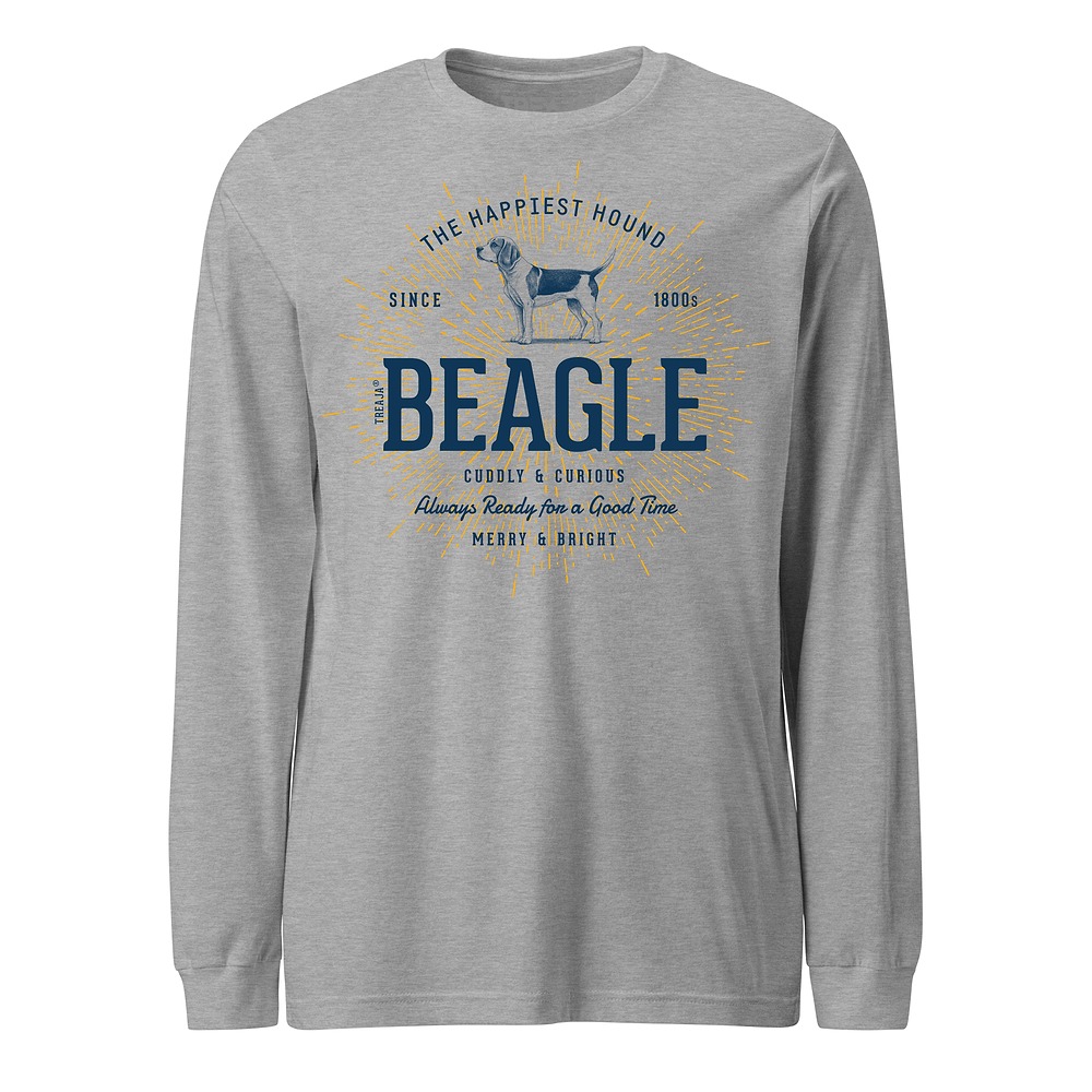 Vintage-style Beagle dog illustration on soft cotton long sleeve shirt with ribbed cuffs