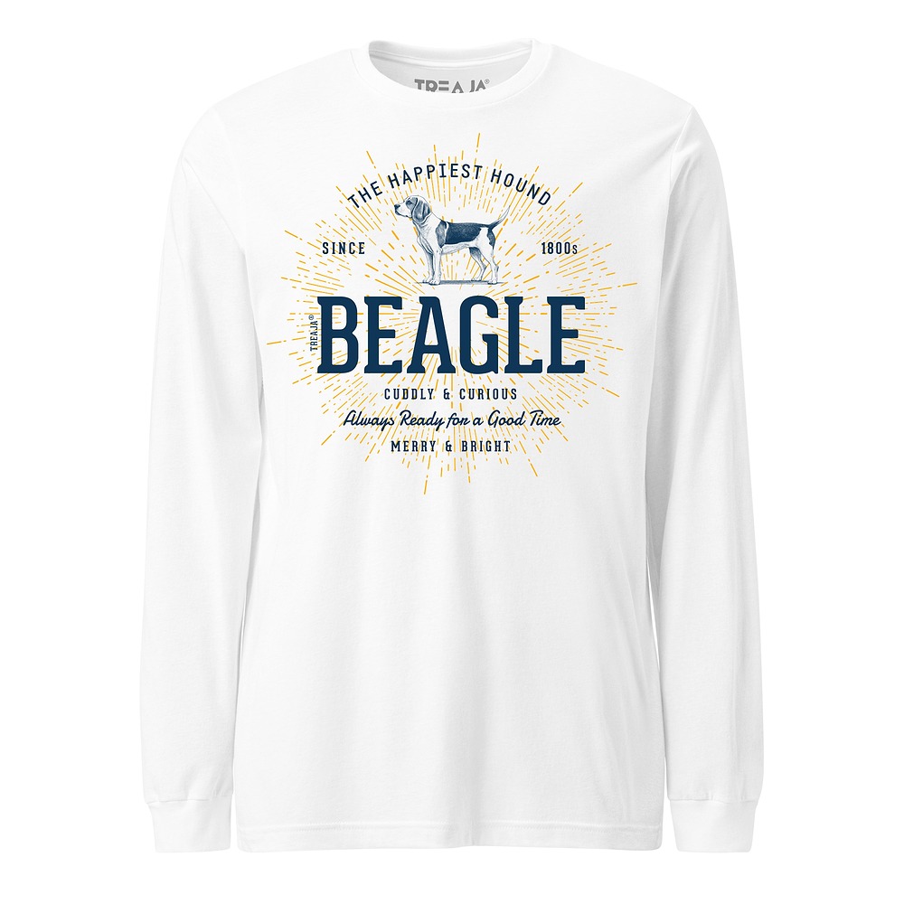 Vintage-style Beagle dog illustration on soft cotton long sleeve shirt with ribbed cuffs