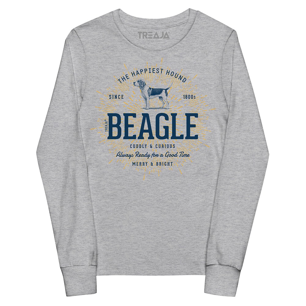 Youth long sleeve shirt displaying retro beagle dog artwork in vintage-inspired design style