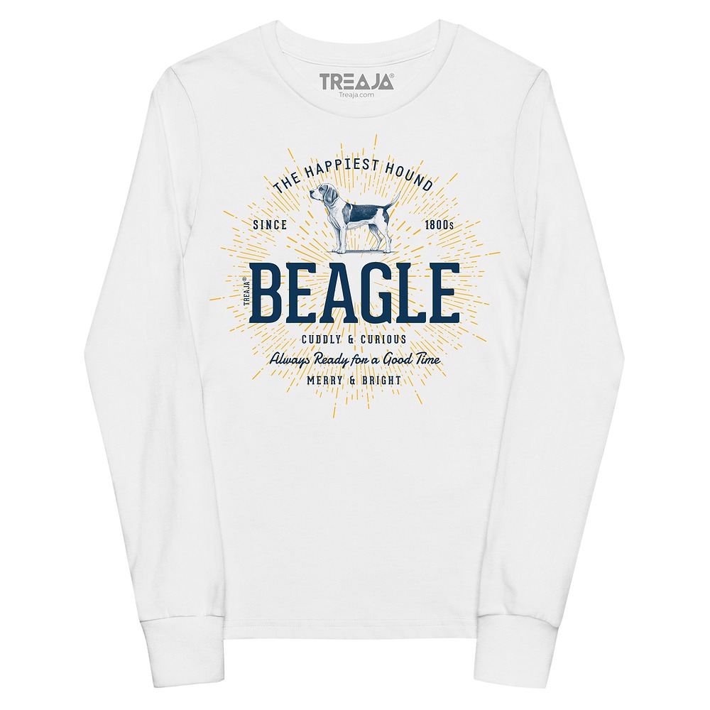 Youth long sleeve shirt displaying retro beagle dog artwork in vintage-inspired design style