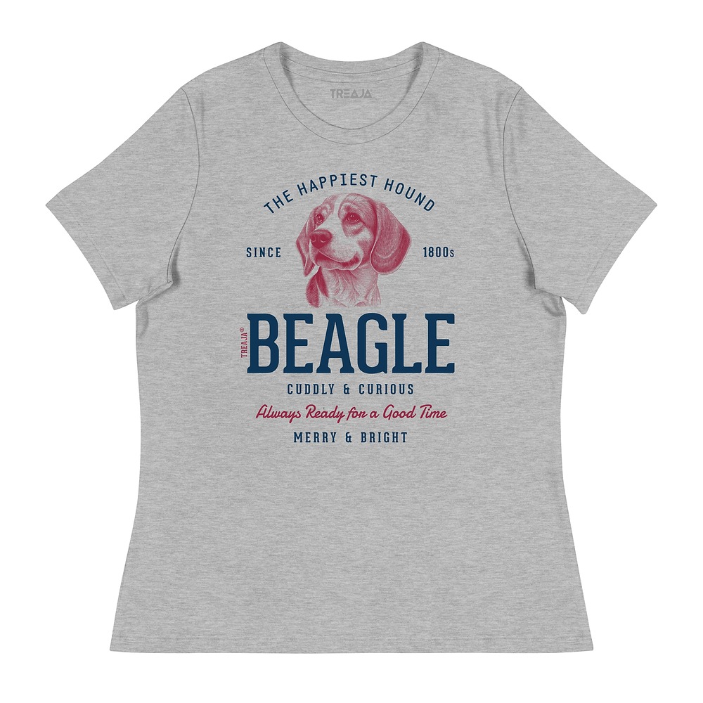 Women's relaxed fit t-shirt displaying retro-style beagle dog artwork in vintage-inspired design